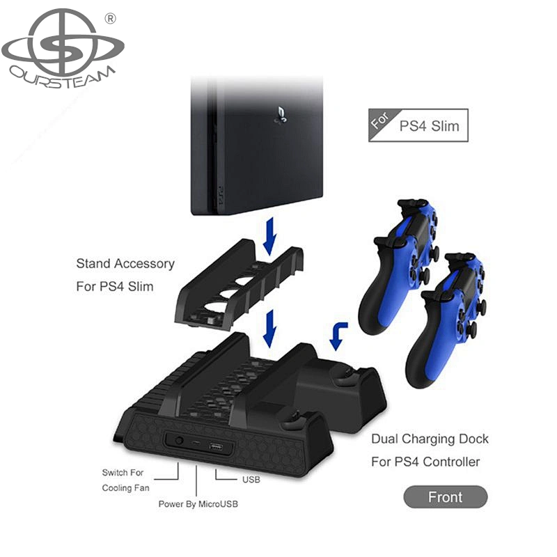 Game dual charging dock with cooling fan CD stand for PS4
