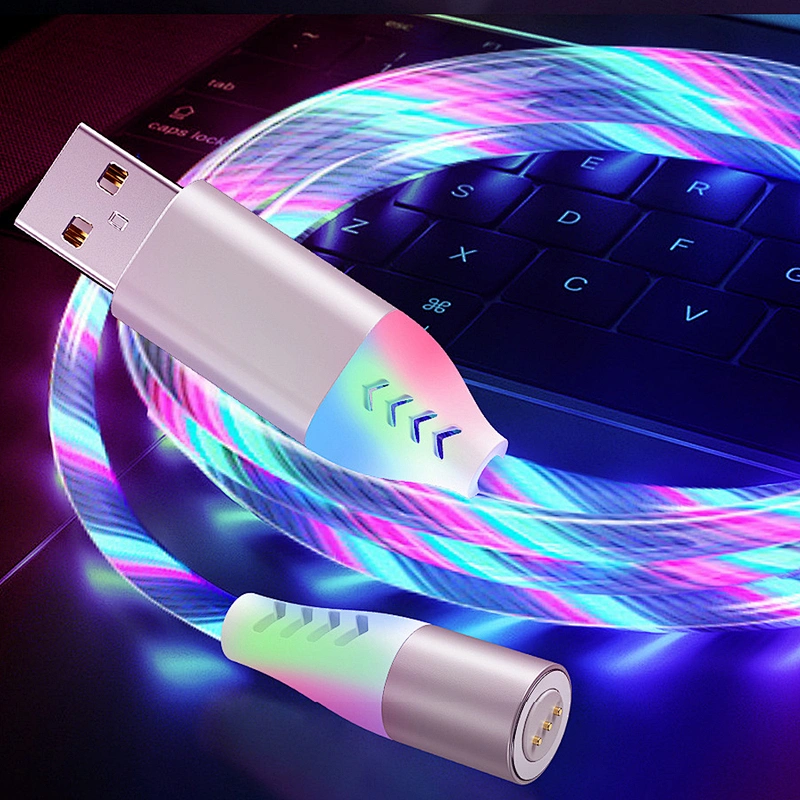 Manufacturer Game Accessories 2M Magnetic Adapter USB Charging Cable With Rotating LED AM16 For PS5 For PS4 Controller