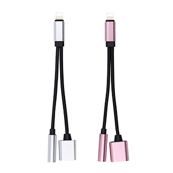 2 in 1 Audio Headphone Splitter 8 pin double light ning Charging Cable Connector Adapter for iphone