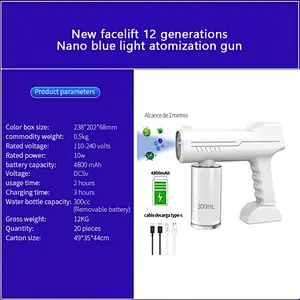 Wireless Disinfection nano mist sprayer gun Household Atomizer USB Charging Handheld Blue Light Steam Touch Screen