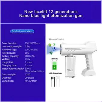 Wireless Disinfection nano mist sprayer gun Household Atomizer USB Charging Handheld Blue Light Steam Touch Screen