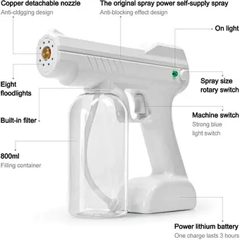 Atomizer Spray Blue Light rechargable nano mist  sprayer
