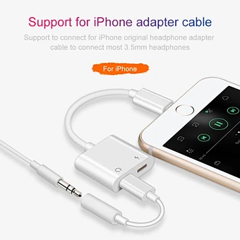 2019 Dual Dongle Splitter Support iPhone for Using 3.5MM Jack Headphone and Charging adapter cable