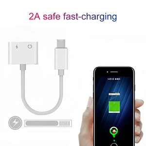 2019 Dual Dongle Splitter Support iPhone for Using 3.5MM Jack Headphone and Charging adapter cable
