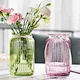 Wholesale Modern Recycled Machine Made Rose Green Vertical Stripes Tall Cylinder Terrarium Ribbed Glass Vases