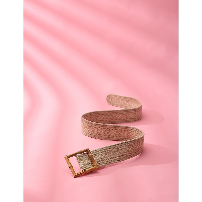 Ladies' belt with cord and bamboo buckle