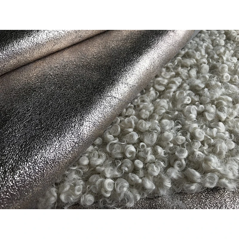 Foiled Suede Bonded With Curly Fur Shinny Fabric
