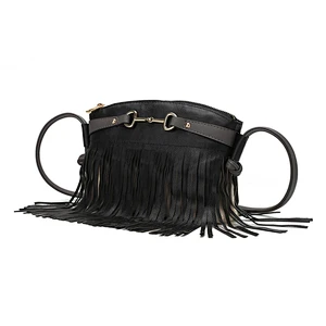 2020 Fashion custom design fold-over handmade leather cross body fringe tassel bag