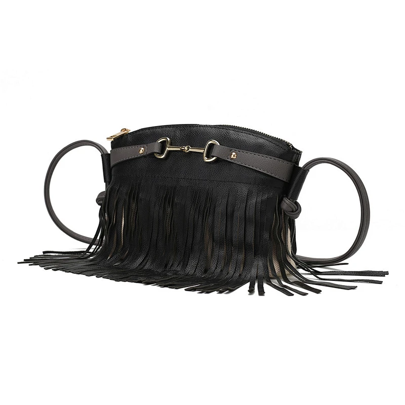 2020 Fashion custom design fold-over handmade leather cross body fringe tassel bag