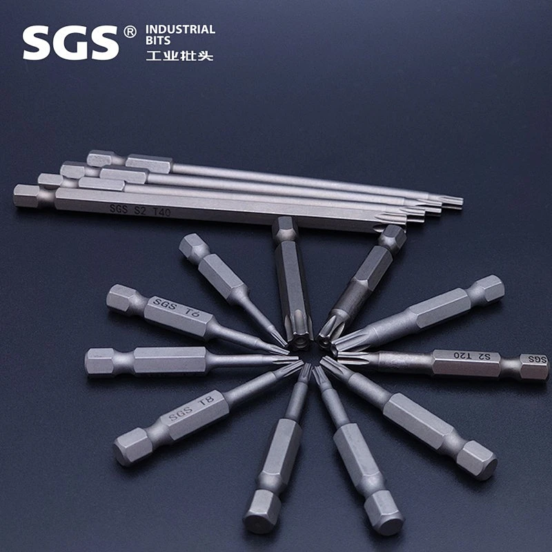 SGS 6.35mm screwdriver combination screwdriver bit Beaten S2 with strong magnetic single head with hole Torx screw bit