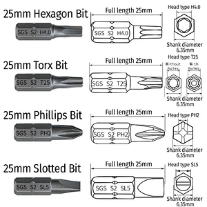 SGS 1/4 hexagonal rod S2 batch head with magnetic batch nozzle single head cross one-word plum blossom inner hexagon 25mm screwd