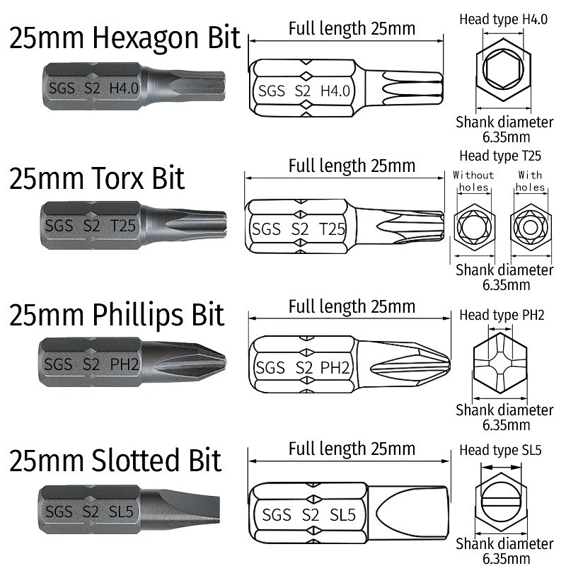 SGS 1/4 hexagonal rod S2 batch head with magnetic batch nozzle single head cross one-word plum blossom inner hexagon 25mm screwd