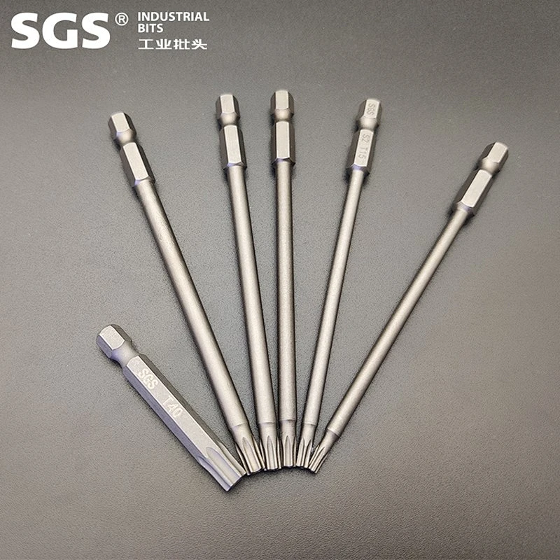 SGS 6.35mm screwdriver combination screwdriver bit Beaten S2 with strong magnetic single head with hole Torx screw bit