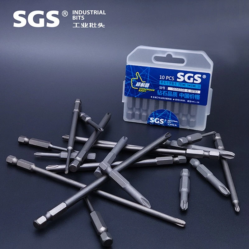 SGS factory direct sales 6.35mm strong magnetic pneumatic screwdriver set S2 single head Phillips screwdriver bit