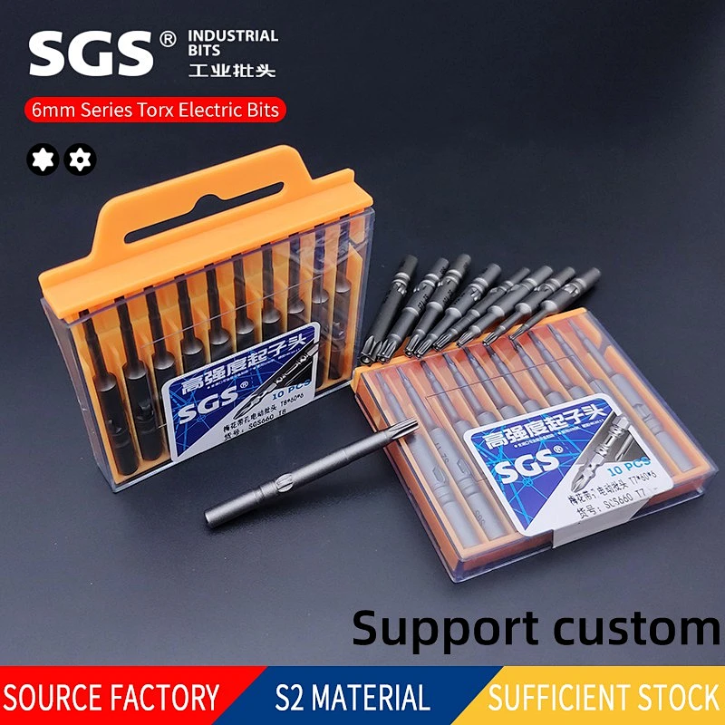 SGS factory direct sales 6mm electric plum blossom bit with hole hand electric drill strong magnetic screwdriver bit electric sc