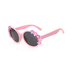 Cute Kids Retro Round Flower Toddler Uv-filter Plastic Frame Eye Sunglasses