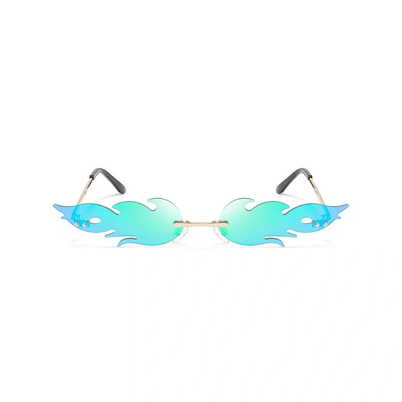 New flame sunglasses fashion trend shade lens men and women metal rimless sunglasses European and American glasses