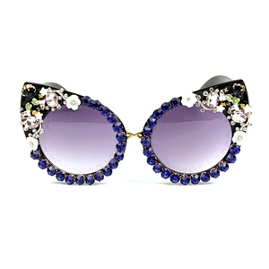 NEW sunglasses female fashionable joker flower sets diamond hand-made glasses seaside holiday sunglasses retro cat eye
