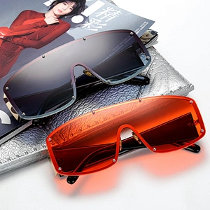 New rimless conjoined sunglasses cross - border European and American fashion sunglasses big frame square sunglasses female