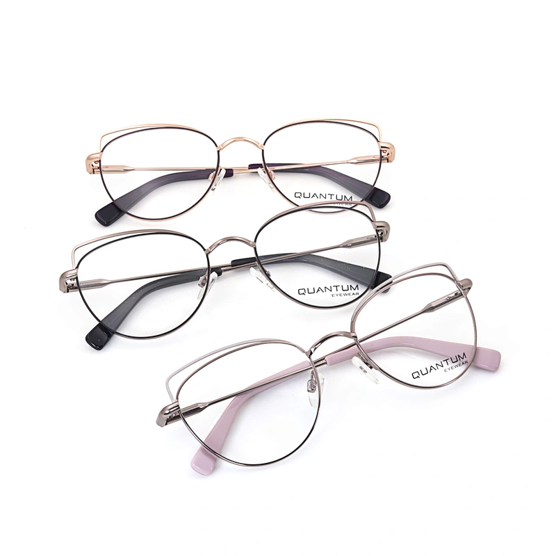 Hot Selling Ladies Metal Full Rim Frame Thin Leg Resin Eye Glasses Optical Eyeglasses