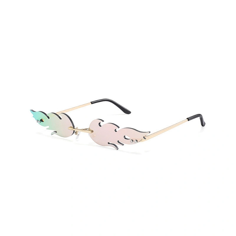 New flame sunglasses fashion trend shade lens men and women metal rimless sunglasses European and American glasses