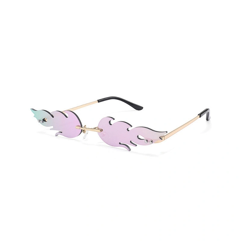 New flame sunglasses fashion trend shade lens men and women metal rimless sunglasses European and American glasses
