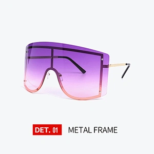 New rimless conjoined sunglasses cross - border European and American fashion sunglasses big frame square sunglasses female