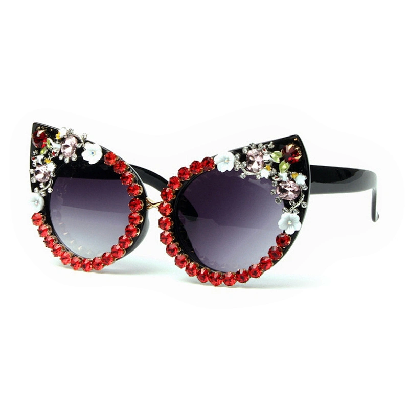 NEW sunglasses female fashionable joker flower sets diamond hand-made glasses seaside holiday sunglasses retro cat eye