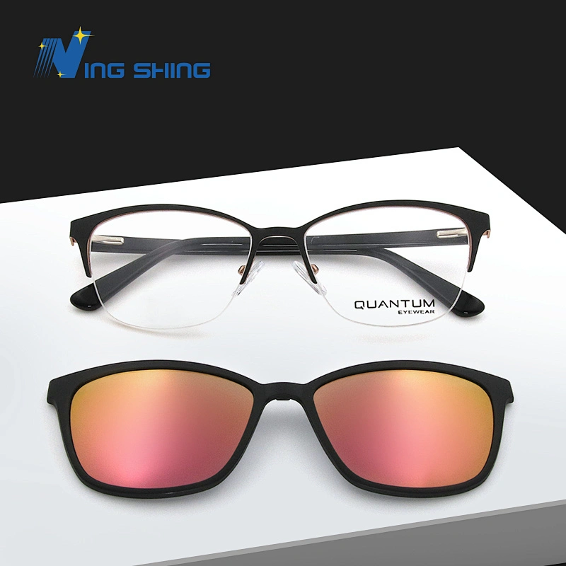 NingShing new arrival metal half rim optical frames sunglasses magnetic Clip On frame eyewear eyeglasses