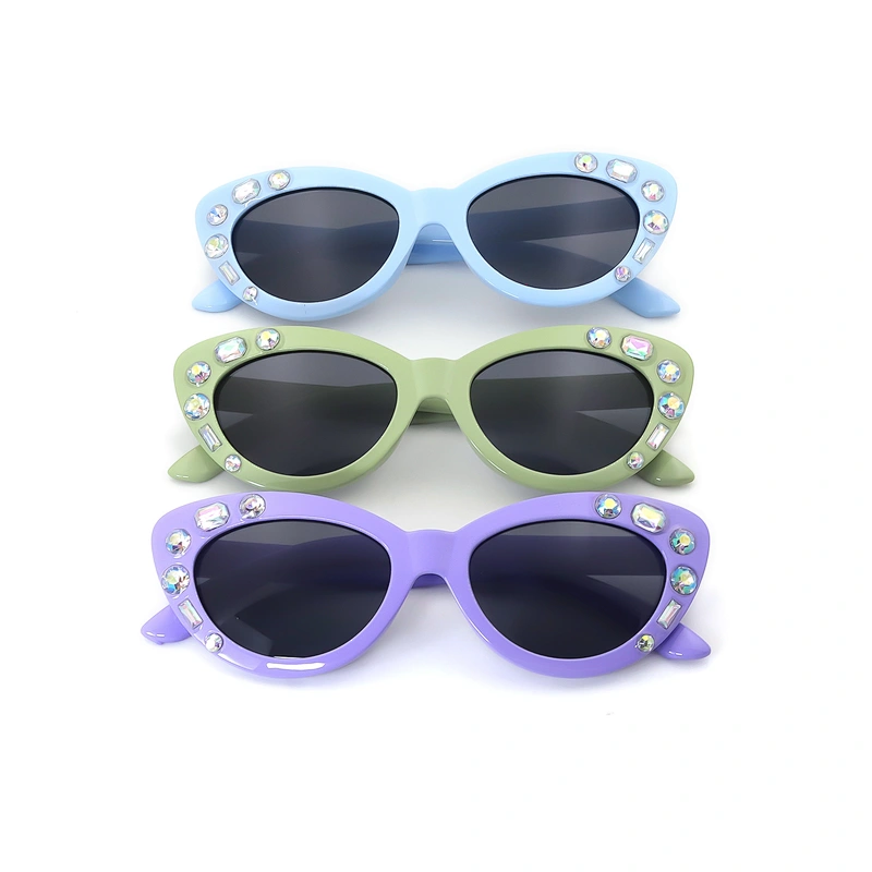 Multicolored Kids Rhinestone Pc Uv Cat Eye Glasses Sunglasses