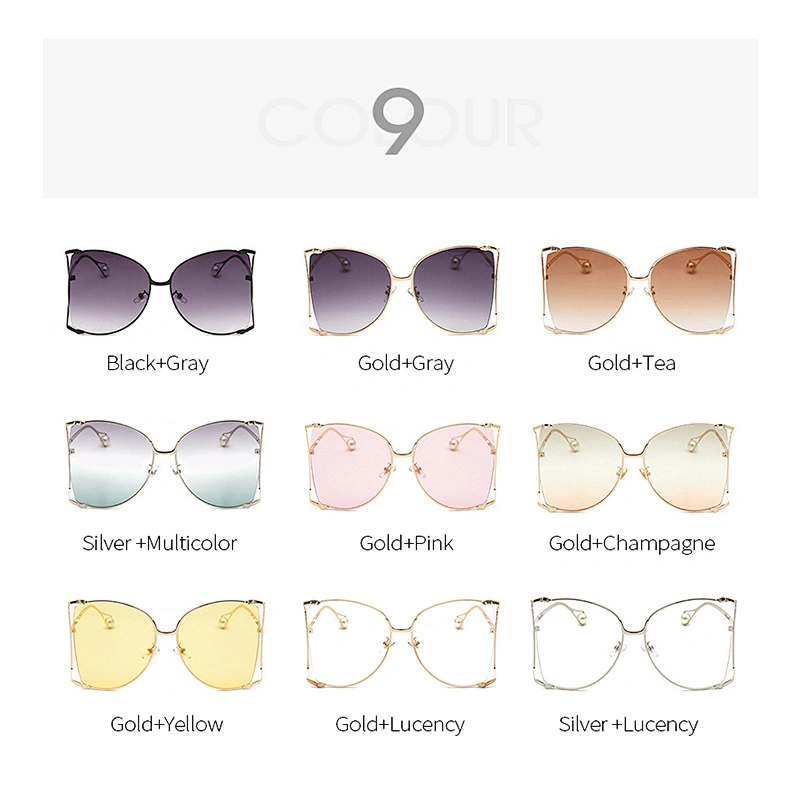 New fashion exaggerated large frame pearl sunglasses ladies fashion sunglasses dazzle color metal holloway glasses wholesale