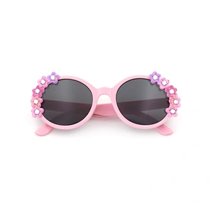 Cute Kids Retro Round Flower Toddler Uv-filter Plastic Frame Eye Sunglasses