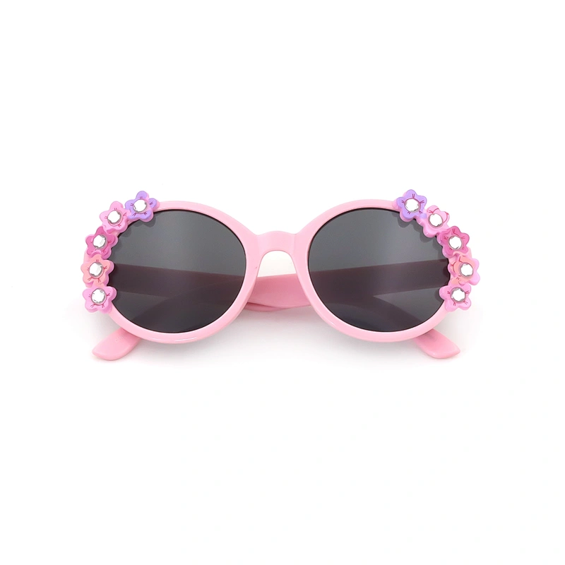 Cute Kids Retro Round Flower Toddler Uv-filter Plastic Frame Eye Sunglasses