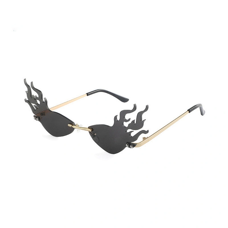 New flame sunglasses fashion trend shade lens men and women metal rimless sunglasses European and American glasses