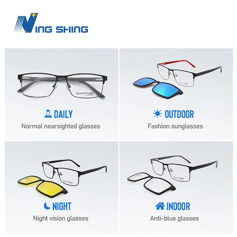 NingShing fashion eyeglasses fast change sunglasses polarized anti blue ray eyewear magnetic Clip On optical frames