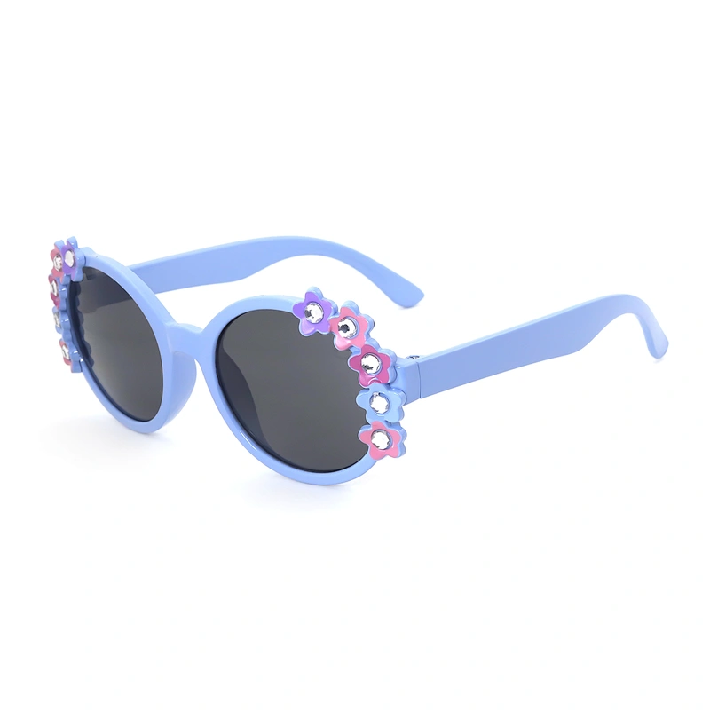 Cute Kids Retro Round Flower Toddler Uv-filter Plastic Frame Eye Sunglasses