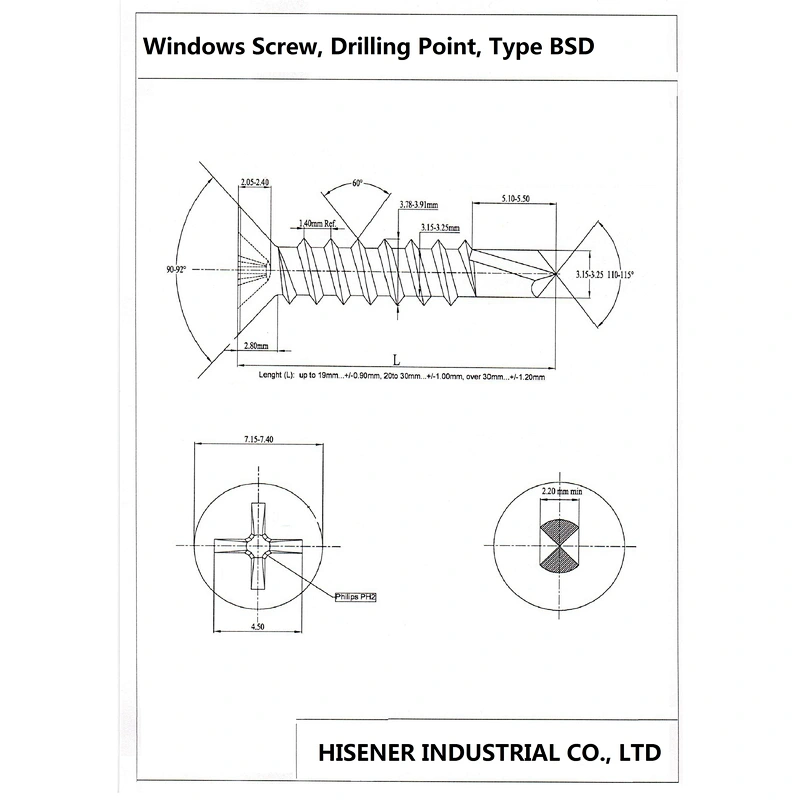 Window Screw, Sharp Point, Self-Drilling Point