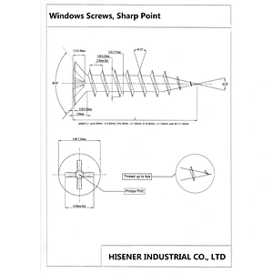 Window Screw, Sharp Point, Self-Drilling Point