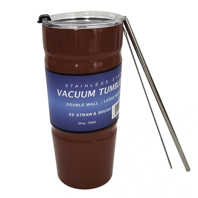 24oz Stainless Steel Hot Cold Tumbler Car Cup with Stainless Steel Straw
