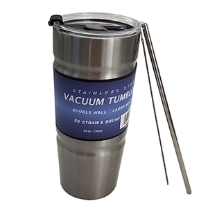 24oz Stainless Steel Hot Cold Tumbler Car Cup with Stainless Steel Straw