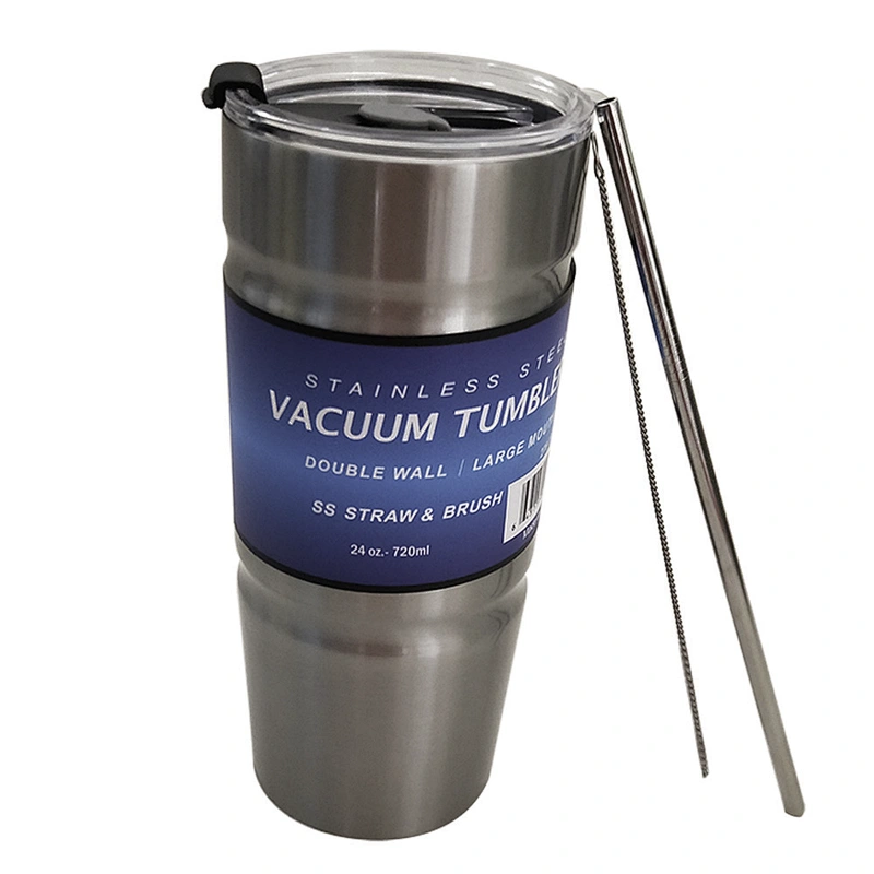 24oz Stainless Steel Hot Cold Tumbler Car Cup with Stainless Steel Straw