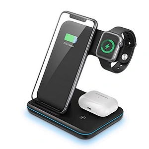 Wireless Charger, 3 in 1 Qi-Certified 15W Fast Charging Station for Apple iWatch Series 5/4/3/2/1,AirPods,Wireless Charging Stand for iPhone 11 Series/XS MAX/XR/XS/X/8/8 Plus/Samsung(With a plug)