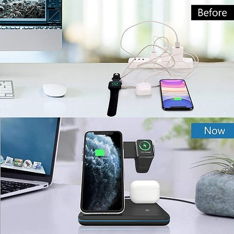 Wireless Charger, 3 in 1 Qi-Certified 15W Fast Charging Station for Apple iWatch Series 5/4/3/2/1,AirPods,Wireless Charging Stand for iPhone 11 Series/XS MAX/XR/XS/X/8/8 Plus/Samsung(With a plug)
