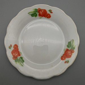 Porcelain flat plate cut edge with decals