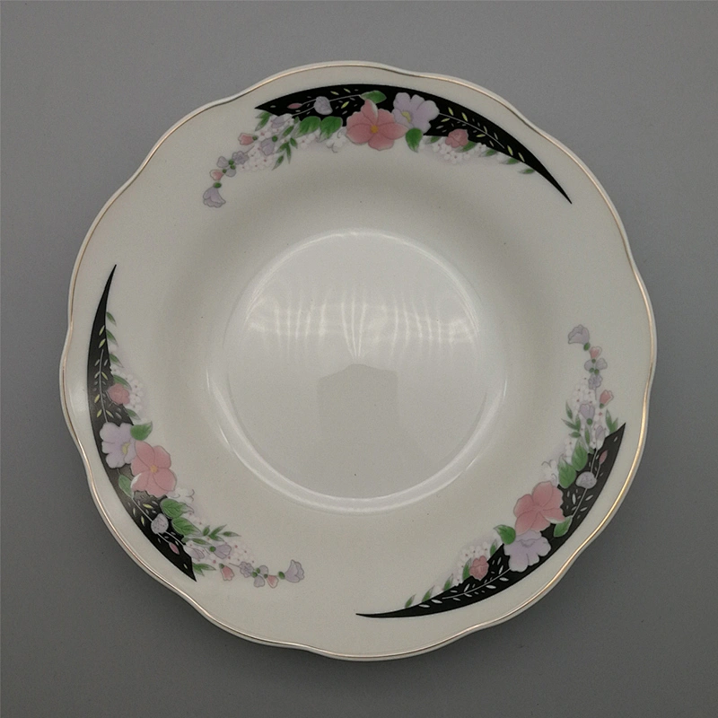 Porcelain Soup plate cut edge with decals