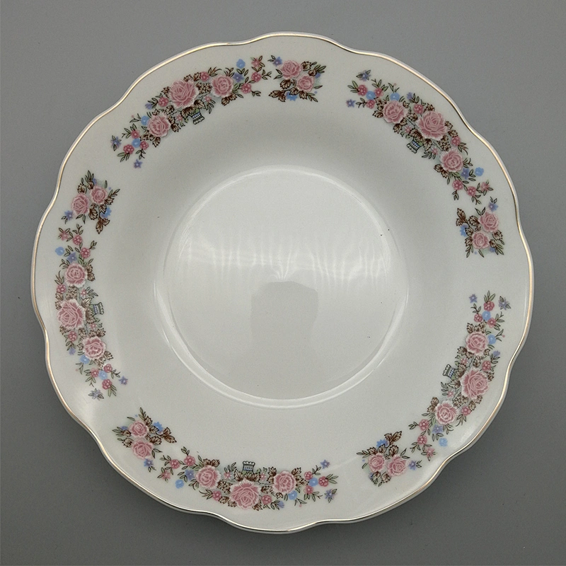 Porcelain Soup plate cut edge with decals
