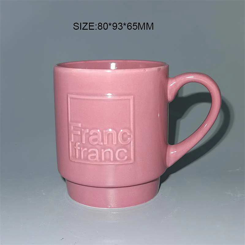 Embossed color glazed stack mug