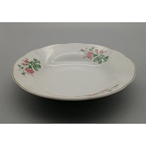 Porcelain Soup plate cut edge with decals