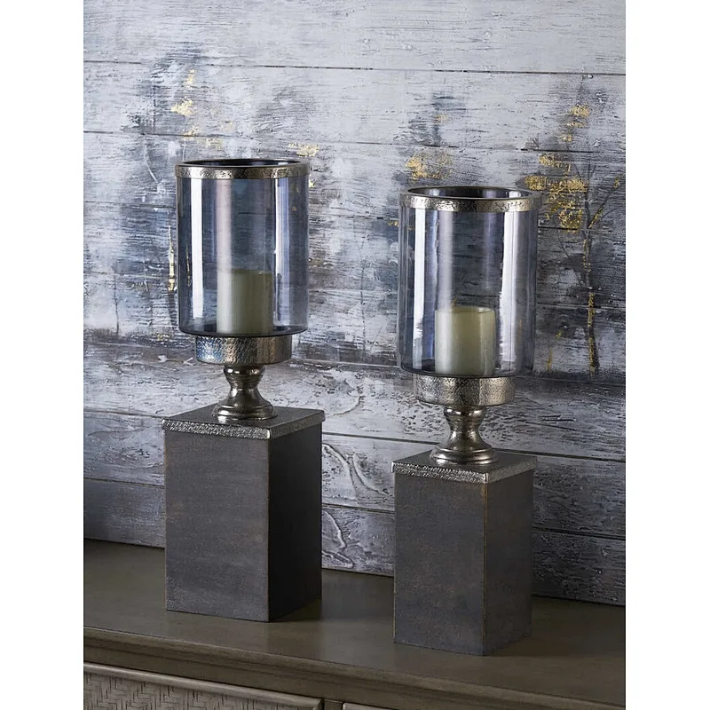 Glass Smoked Grey Candlestick