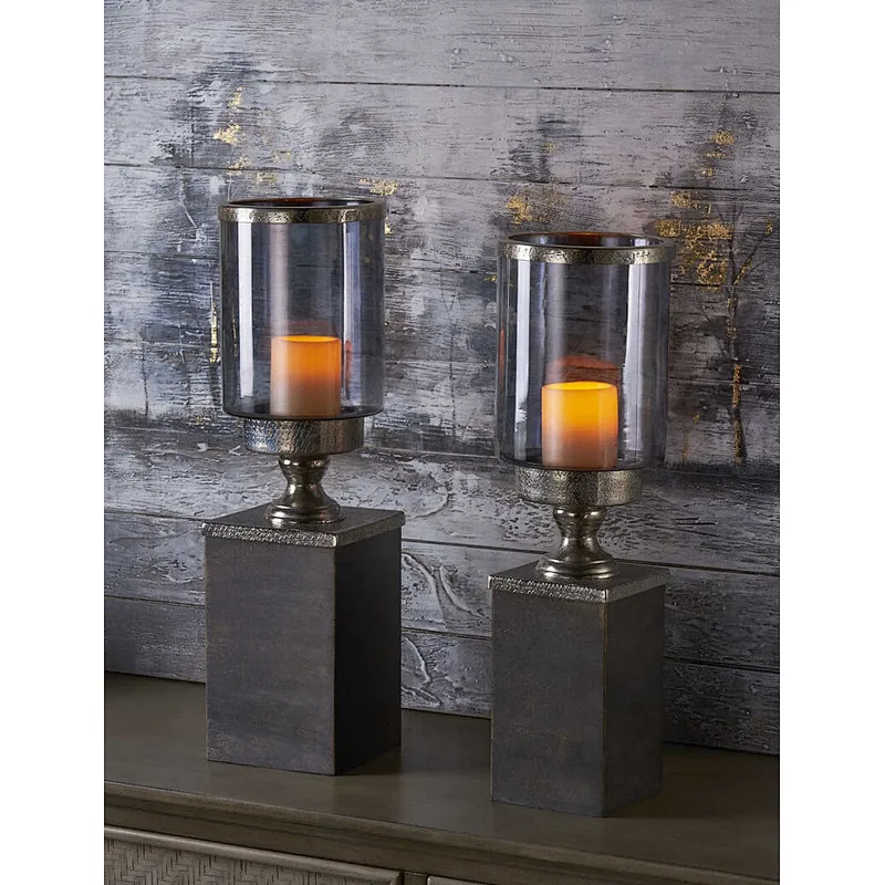 Glass Smoked Grey Candlestick